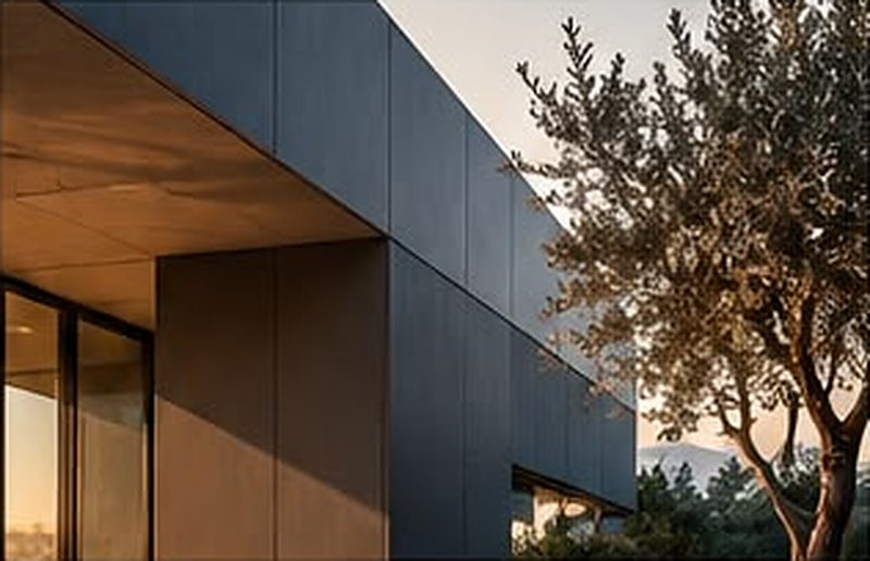 Moderne Fassade mit Olivenbaum – Platzhalter